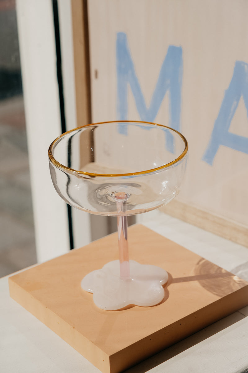 Elise Pink and Milky White Flower Coupe Cocktail Glass