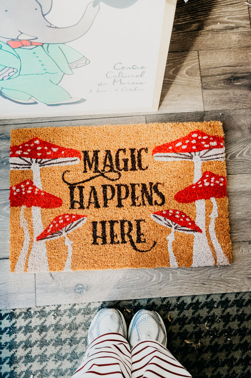 Mushroom Magic Happens Here Door Mat