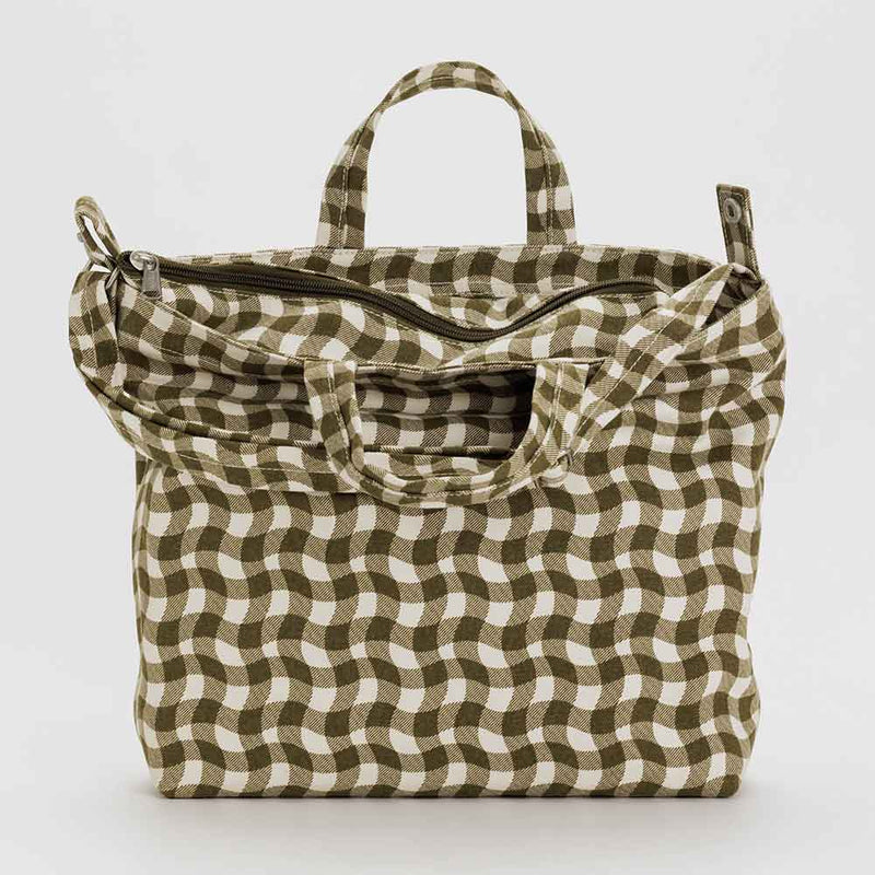 Wavy Gingham Brown Checkered Horizontal Zip Duck Bag