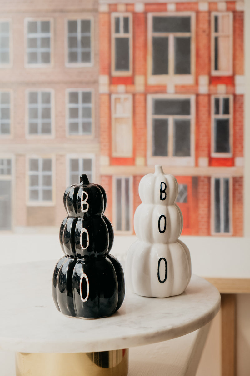 Boo White / Black Stacked Pumpkin Ornament Stack - Select from 2 options