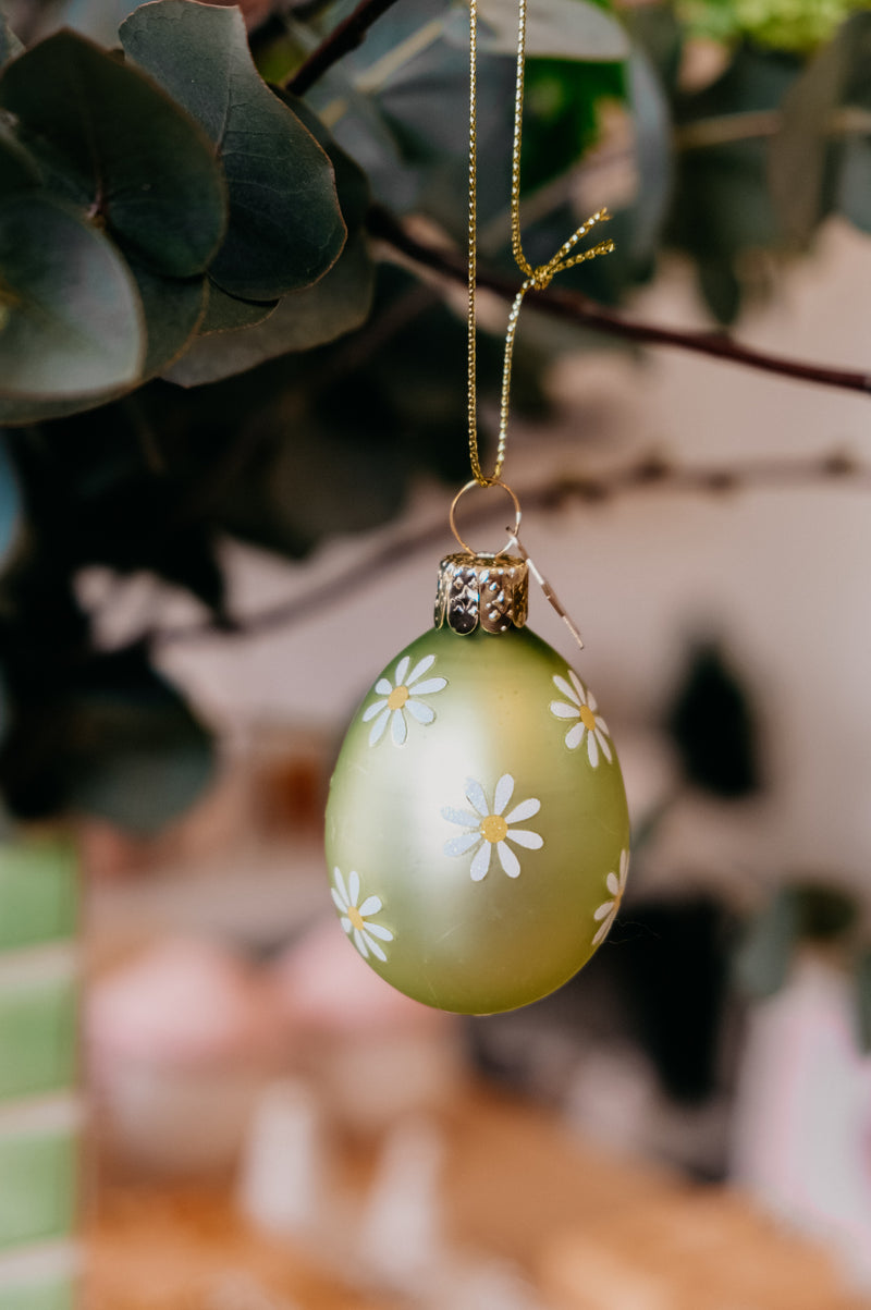 Sage Green Flower Glass Easter Egg Decor Ornament