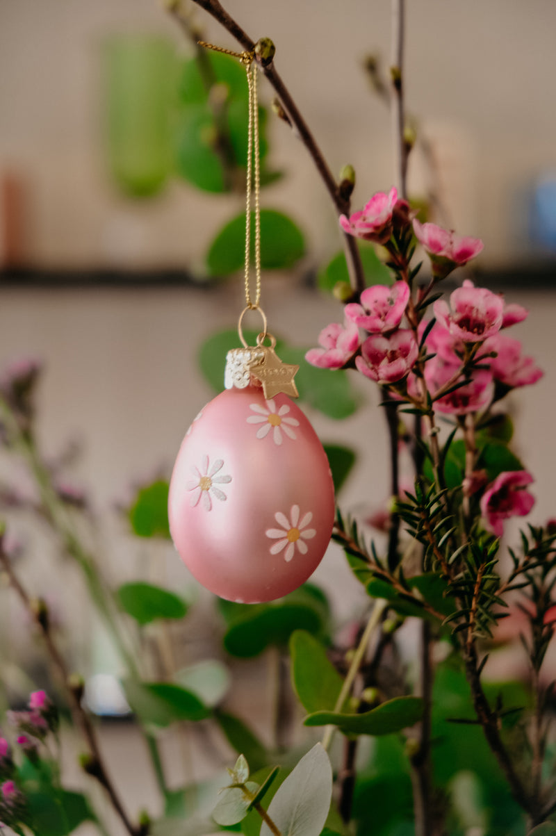 Easter Egg Rose Pink Flower Glass Decor Ornament