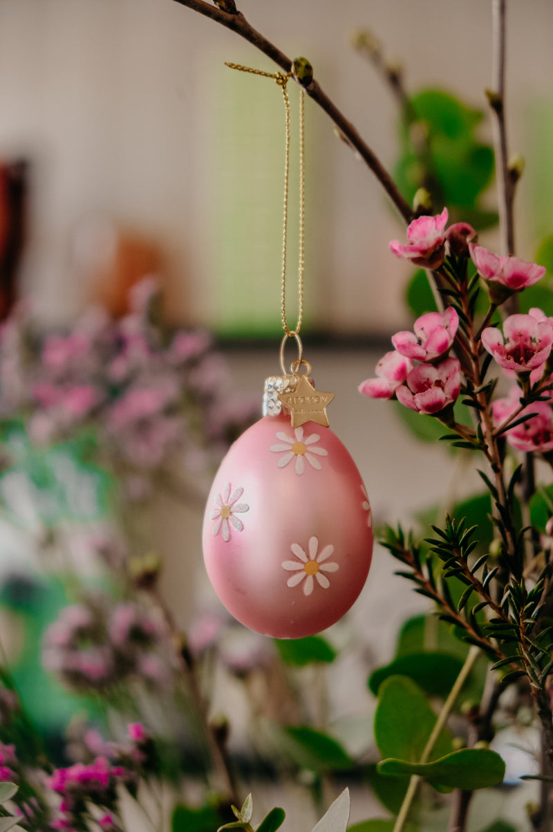 Easter Egg Rose Pink Flower Glass Decor Ornament