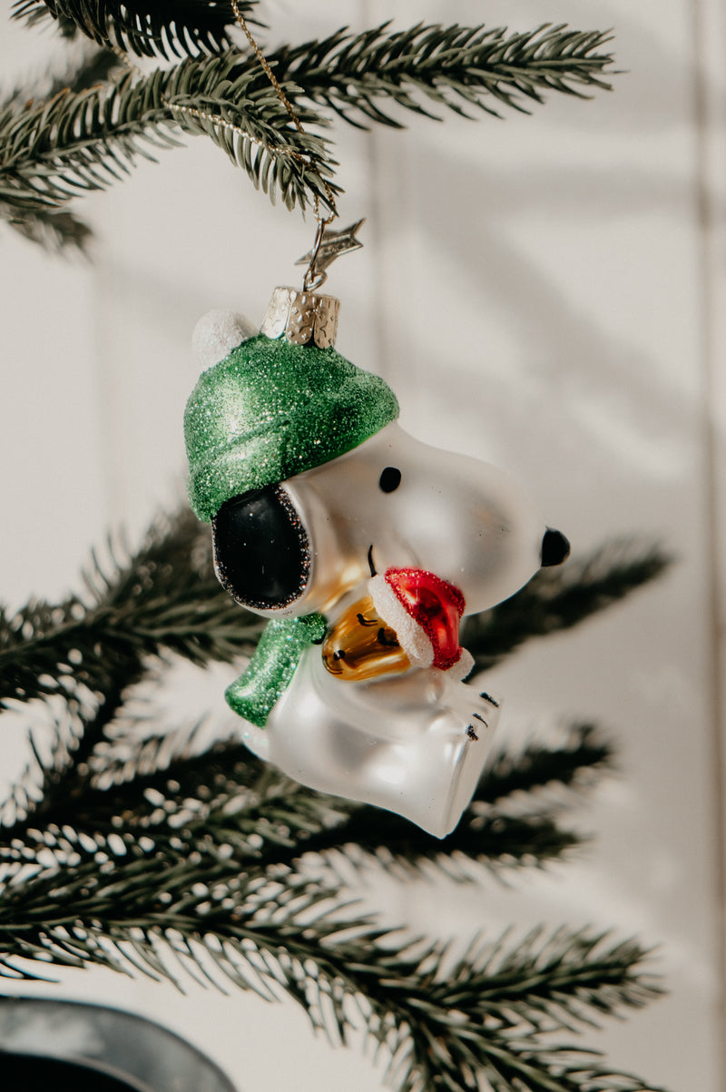 Snoopy and Woodstock Peanuts Glitter Glass Christmas Tree Bauble Ornament