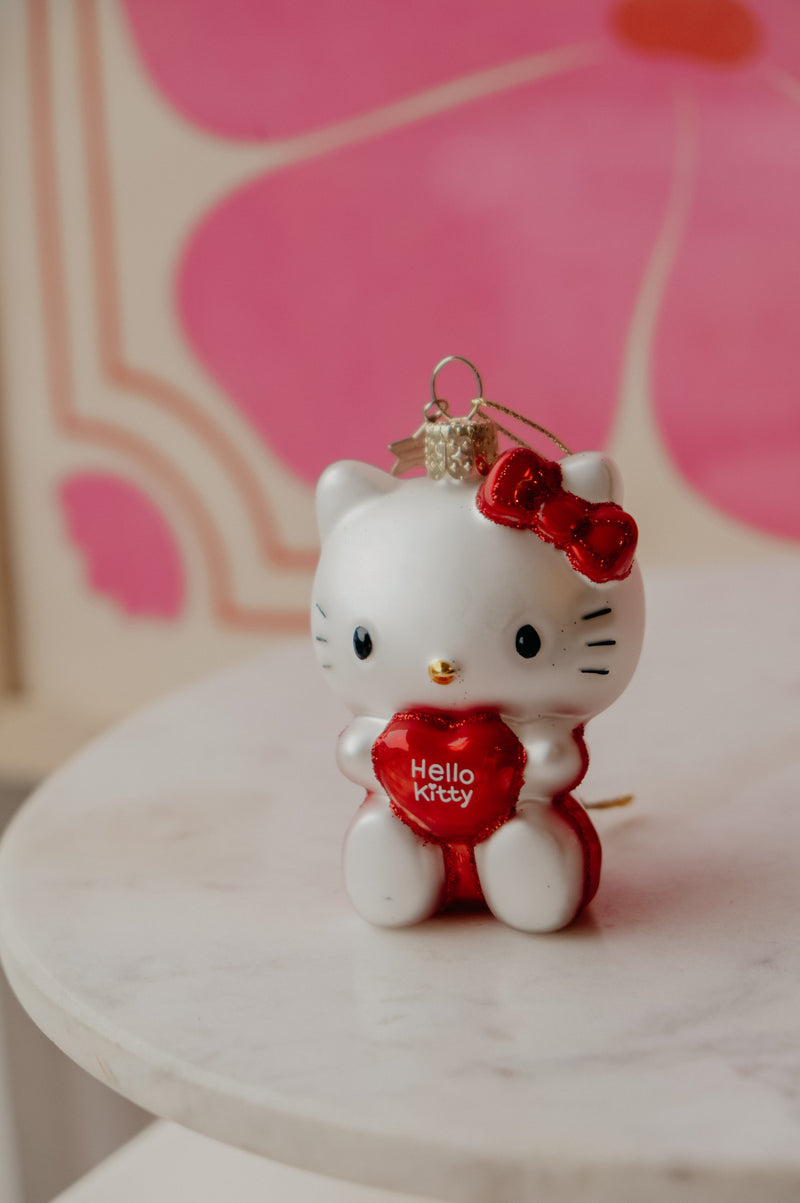 Hello Kitty Love Heart Glitter Glass Christmas Tree Ornament Bauble