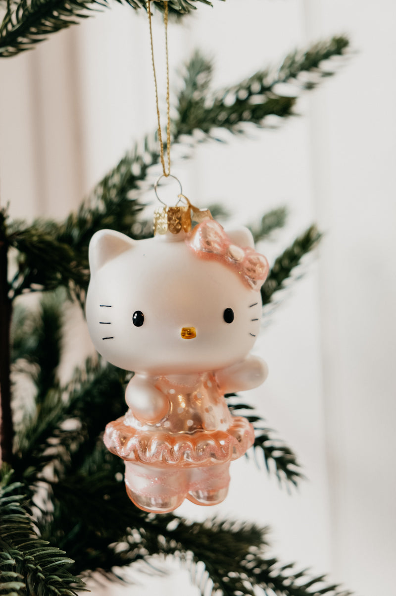 Hello Kitty Ballerina Metallic and Glitter Glass Christmas Tree Bauble Ornament