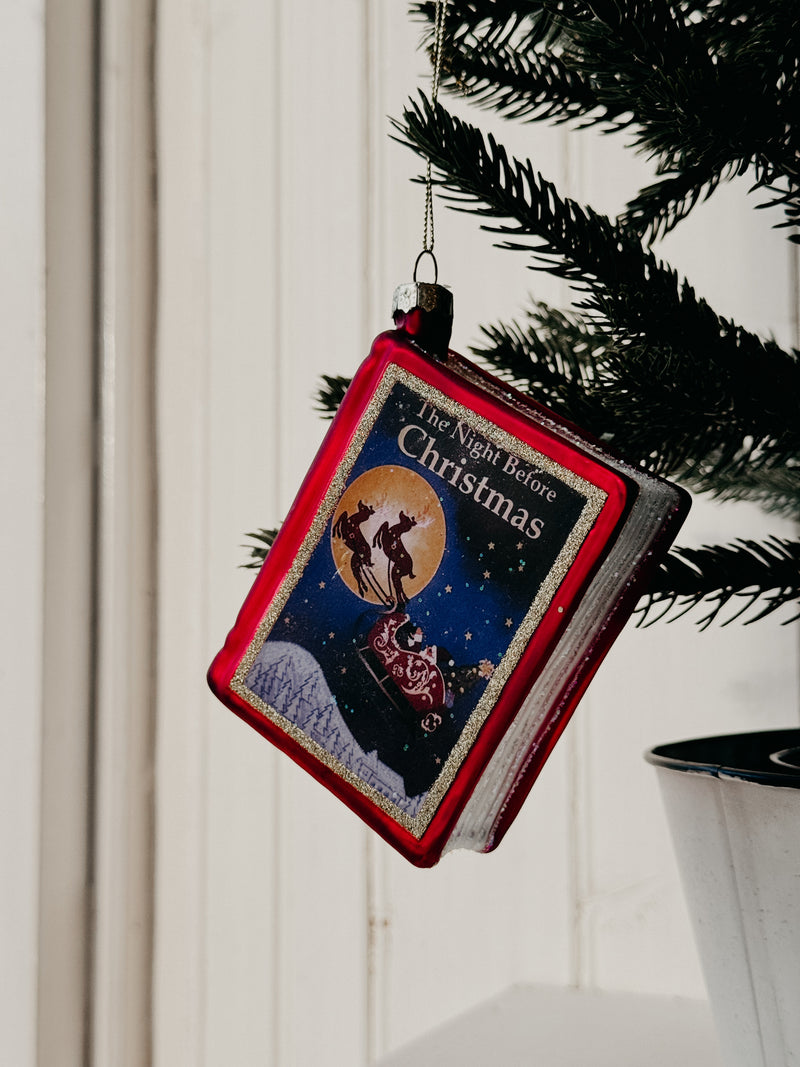 Christmas Book Glitter Glass Bauble Ornament