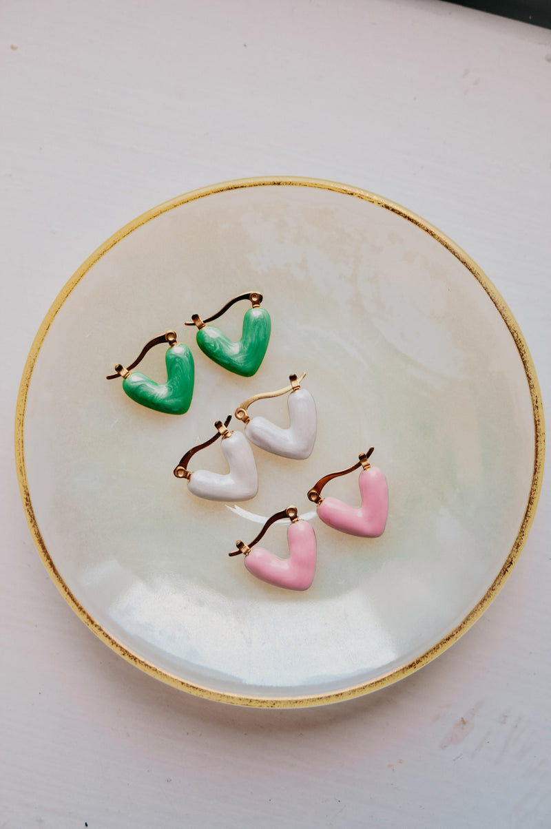 Jenna Love Heart Enamel 18k Gold Earrings - available in 3 colours