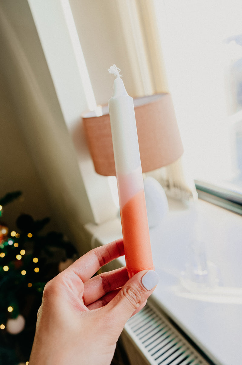 White, Pink and Terracotta Dipped Pillar Candle