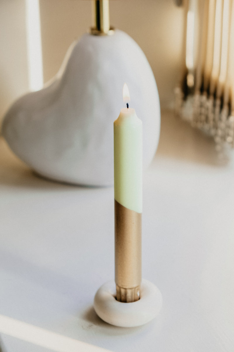 Green and Metallic Gold Dipped Pillar Candle