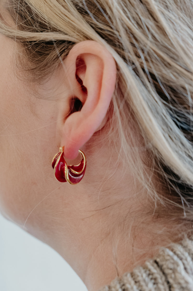 Alora Red and Gold Twist 18k Plated Earrings