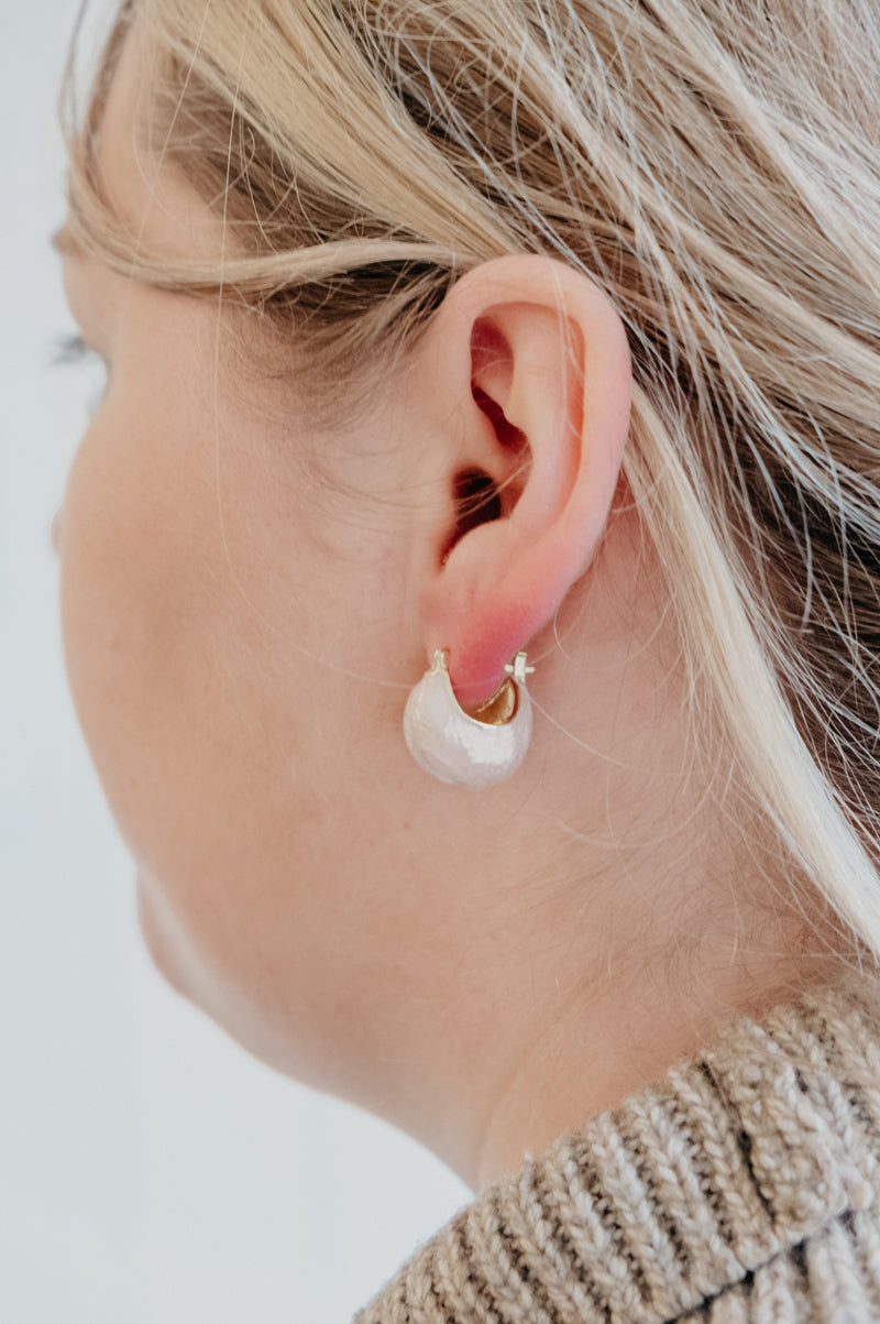 Laila White Shimmer Enamel Hoop 18k Gold Plated Earrings