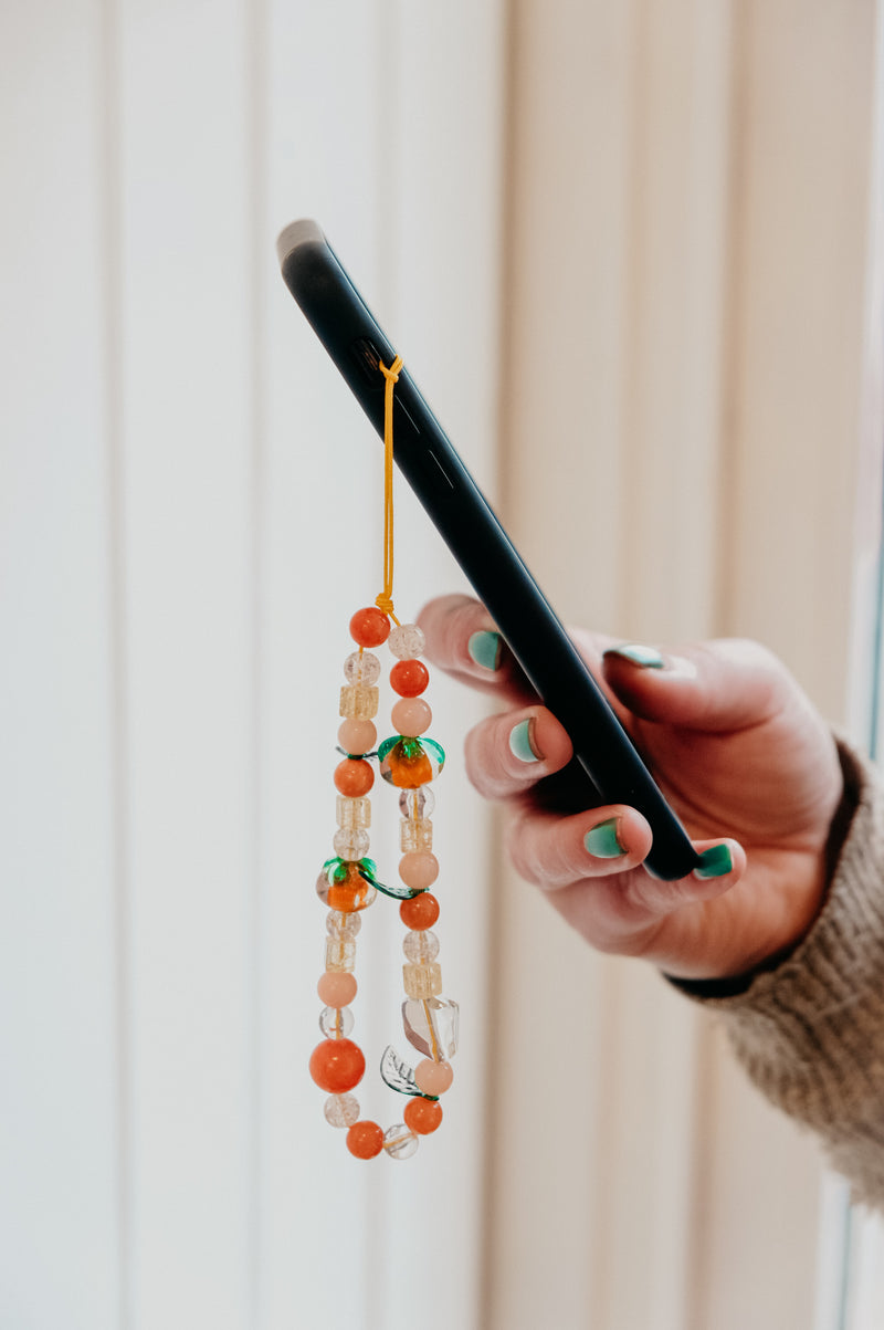 Hallie Tangerine Crystal Beaded Phone / Camera Charm