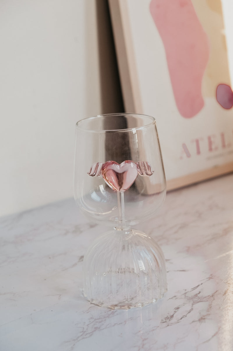 Val Pink Heart Wings Glass