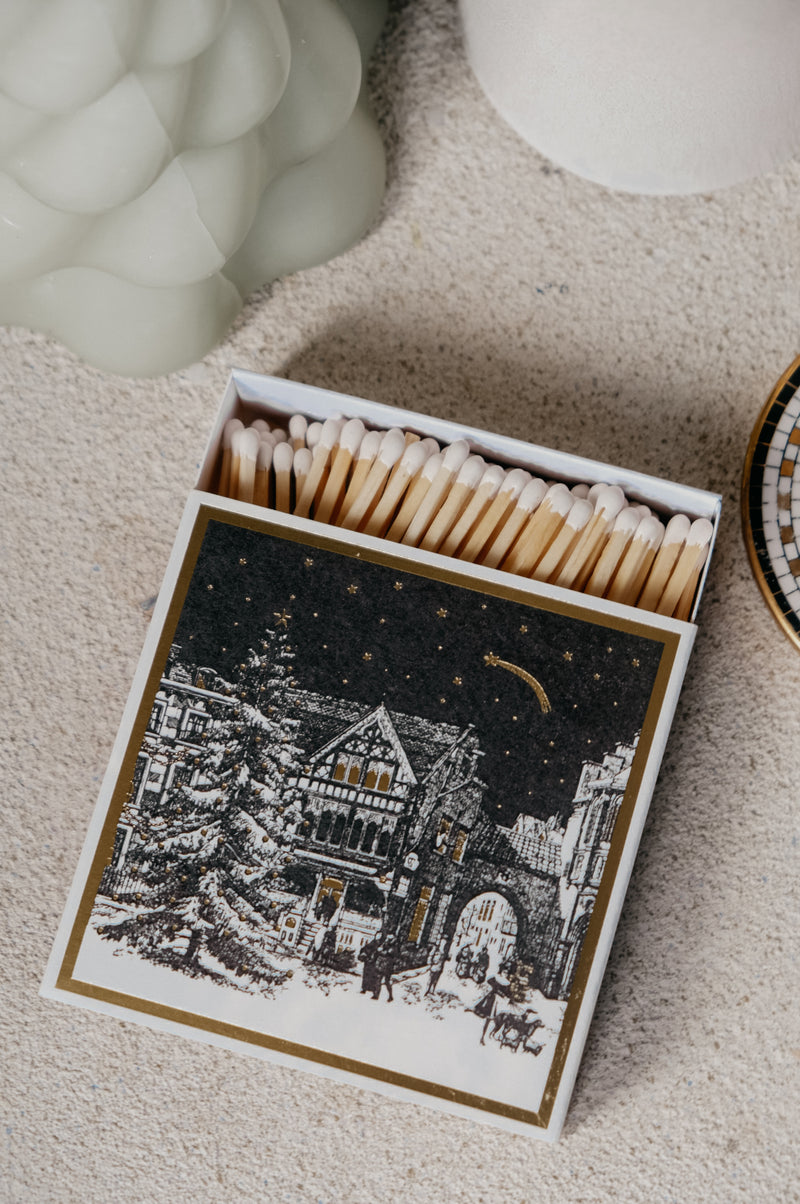 Christmas Town Black and White Festive Matches Matchbox