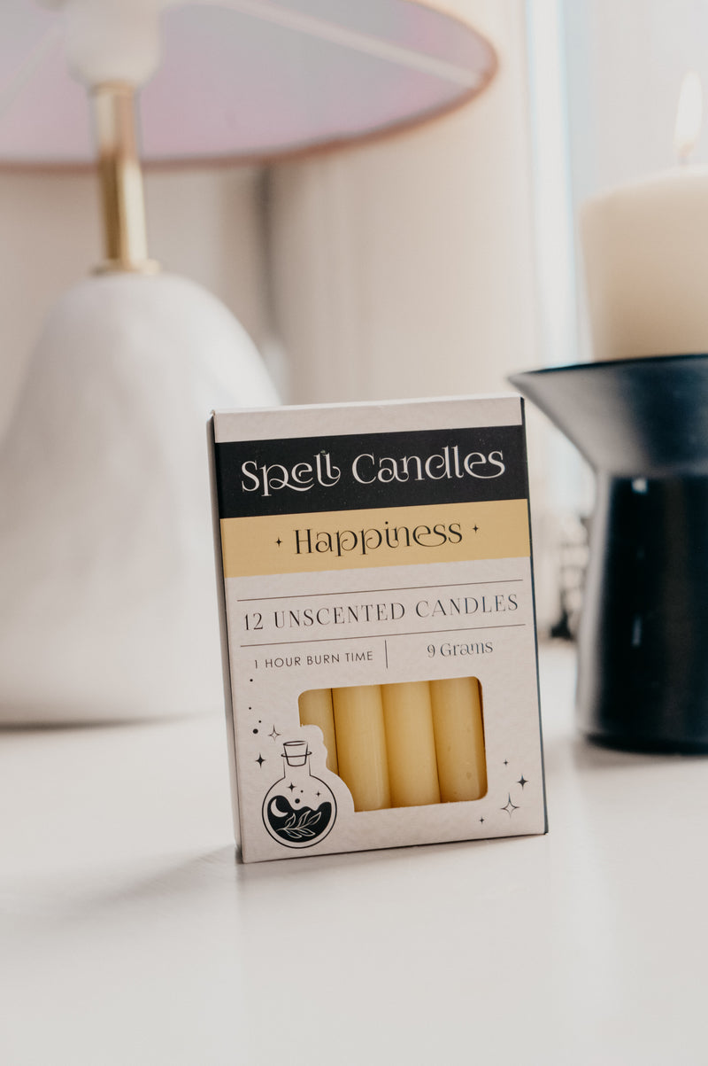 Happiness and Positivity Pastel Yellow Spell Candles - box of 12
