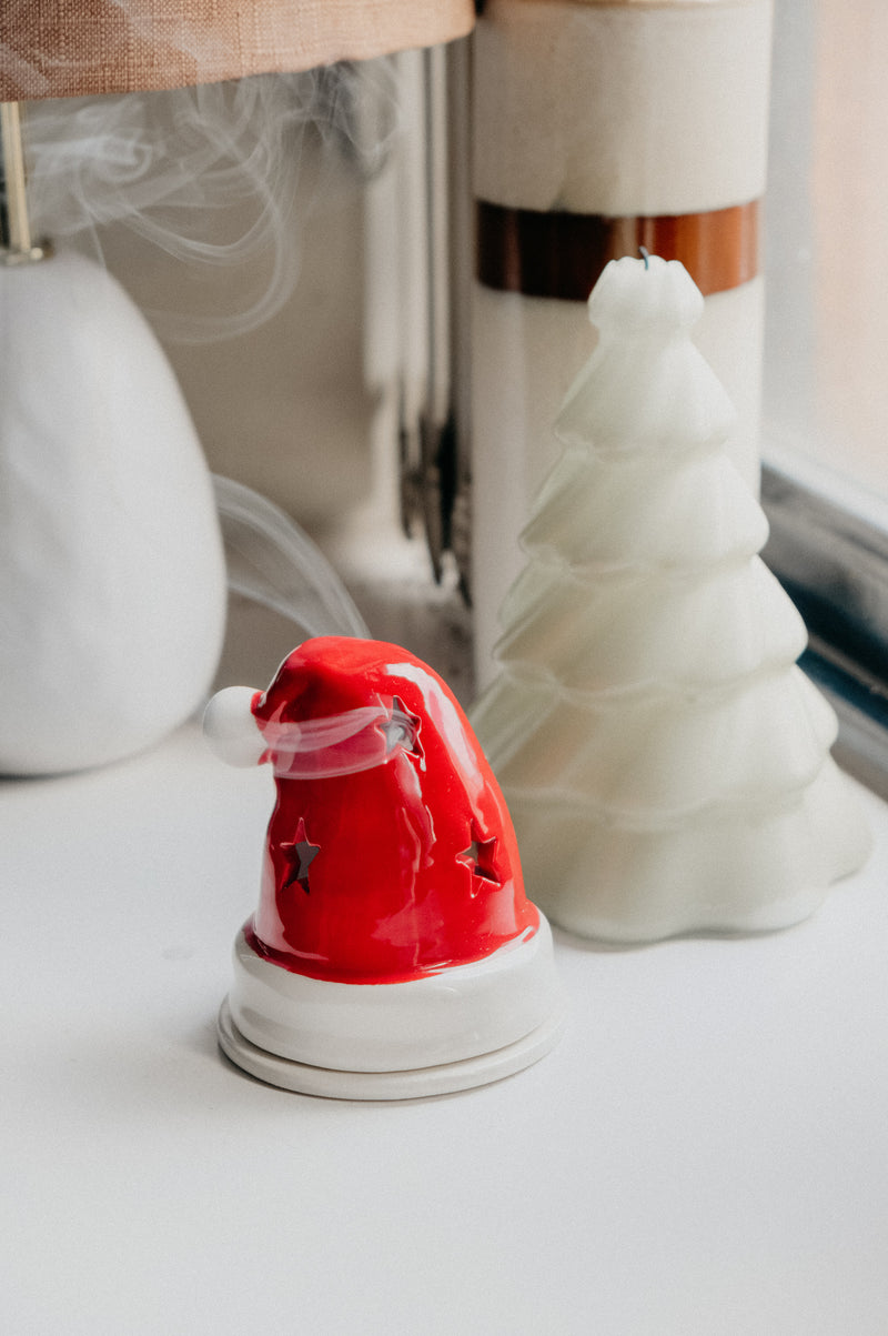 Santa Red Hat Christmas Star Incense Cone Burner / Tealight Holder
