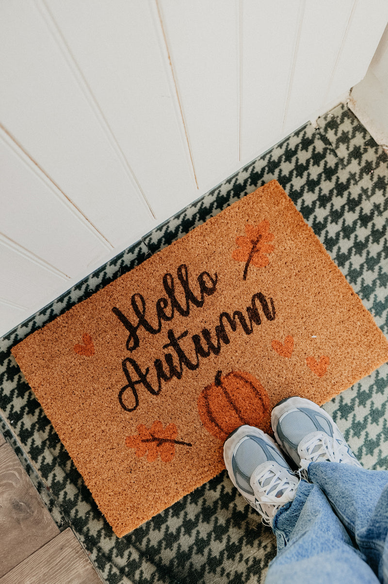 Hello Autumn Pumpkin Door Mat