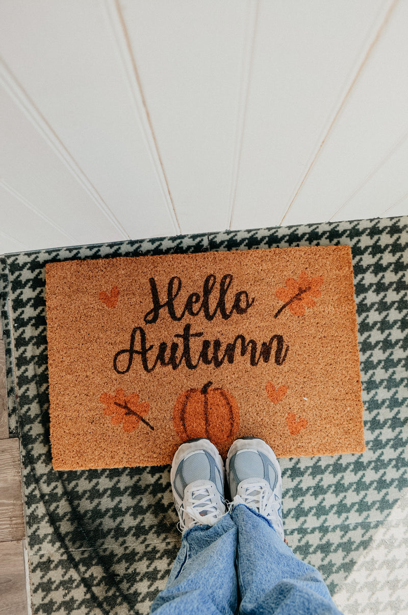 Hello Autumn Pumpkin Door Mat