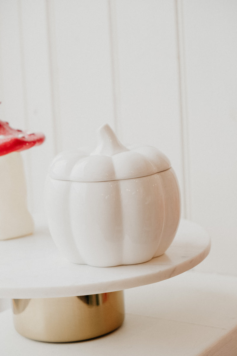 White Ceramic Pumpkin Storage Jar