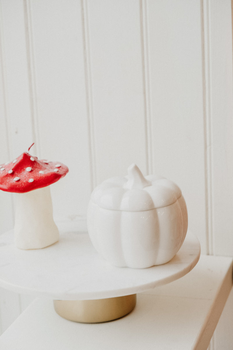 White Ceramic Pumpkin Storage Jar