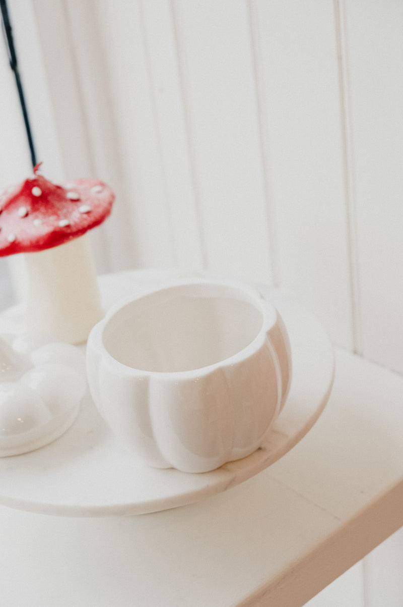 White Ceramic Pumpkin Storage Jar