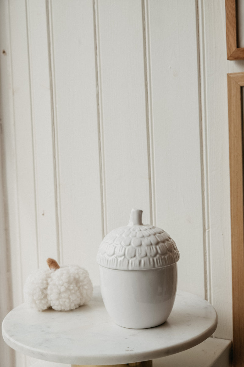 Acorn Autumn White Ceramic Storage Jar