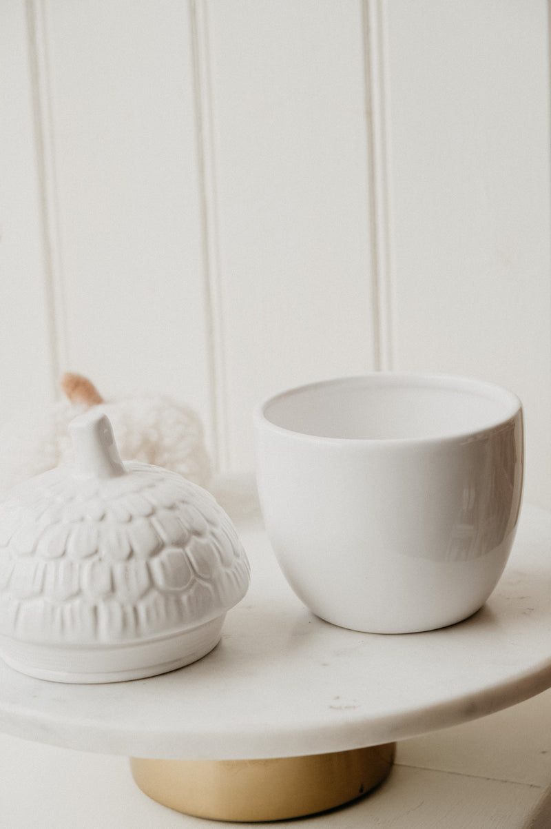 Acorn Autumn White Ceramic Storage Jar