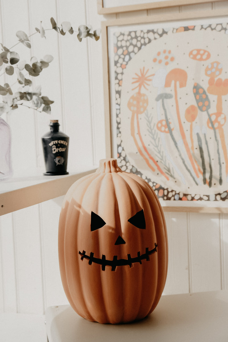 Blake XL Terracotta Jack-o-Lantern Pumpkin Tealight Holder Halloween Autumn