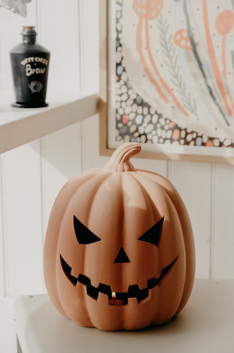 Sofia XL Terracotta Jack-o-Lantern Pumpkin Tealight Holder Halloween Autumn