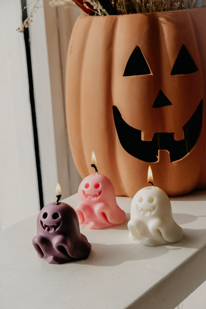 Spooky Ghost Monster Pink / Purple Autumn Halloween Candle