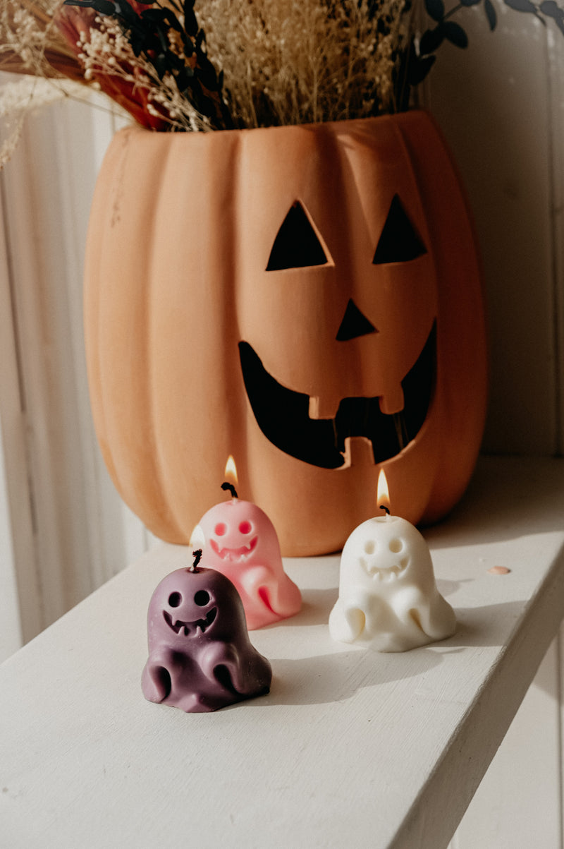 Spooky Ghost Monster Pink / Purple Autumn Halloween Candle