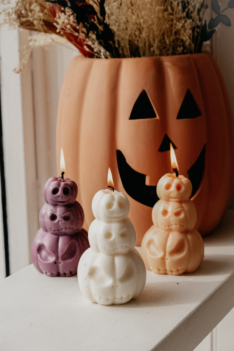 Jack-o-Lantern Stacked Scary Pumpkin Halloween Autumn Candle