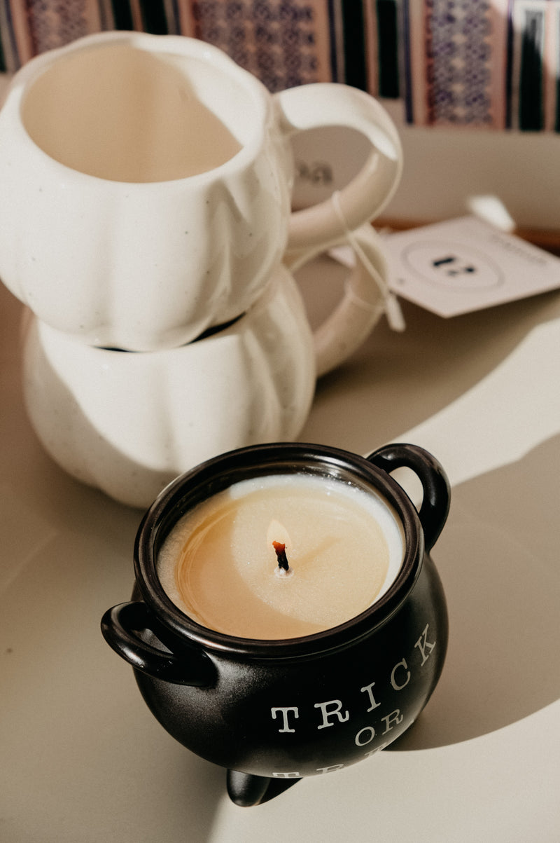 Cauldron Pumpkin Cream Halloween Autumn Candle