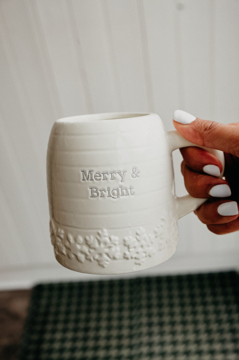 Merry and Bright White Snowflake Mug