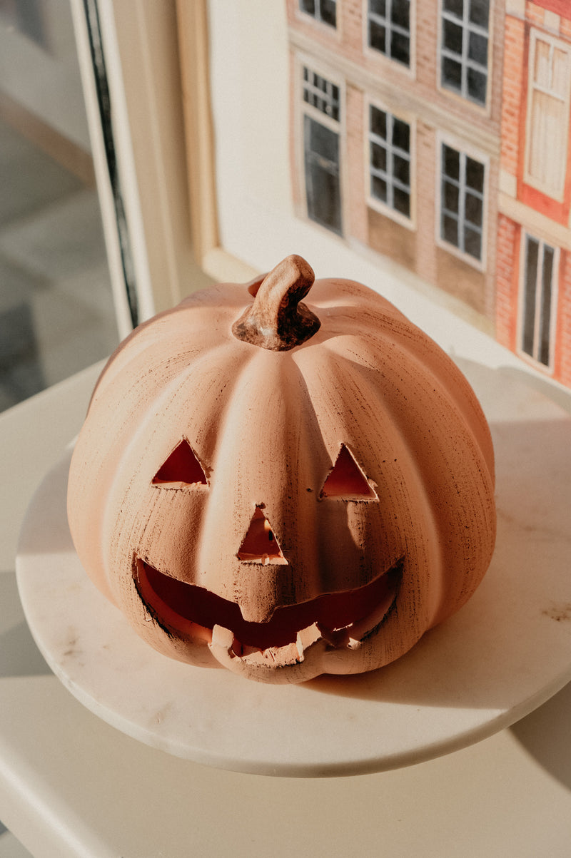 Rustic Pumpkin Terracotta Large Halloween Autumn Tealight Holder
