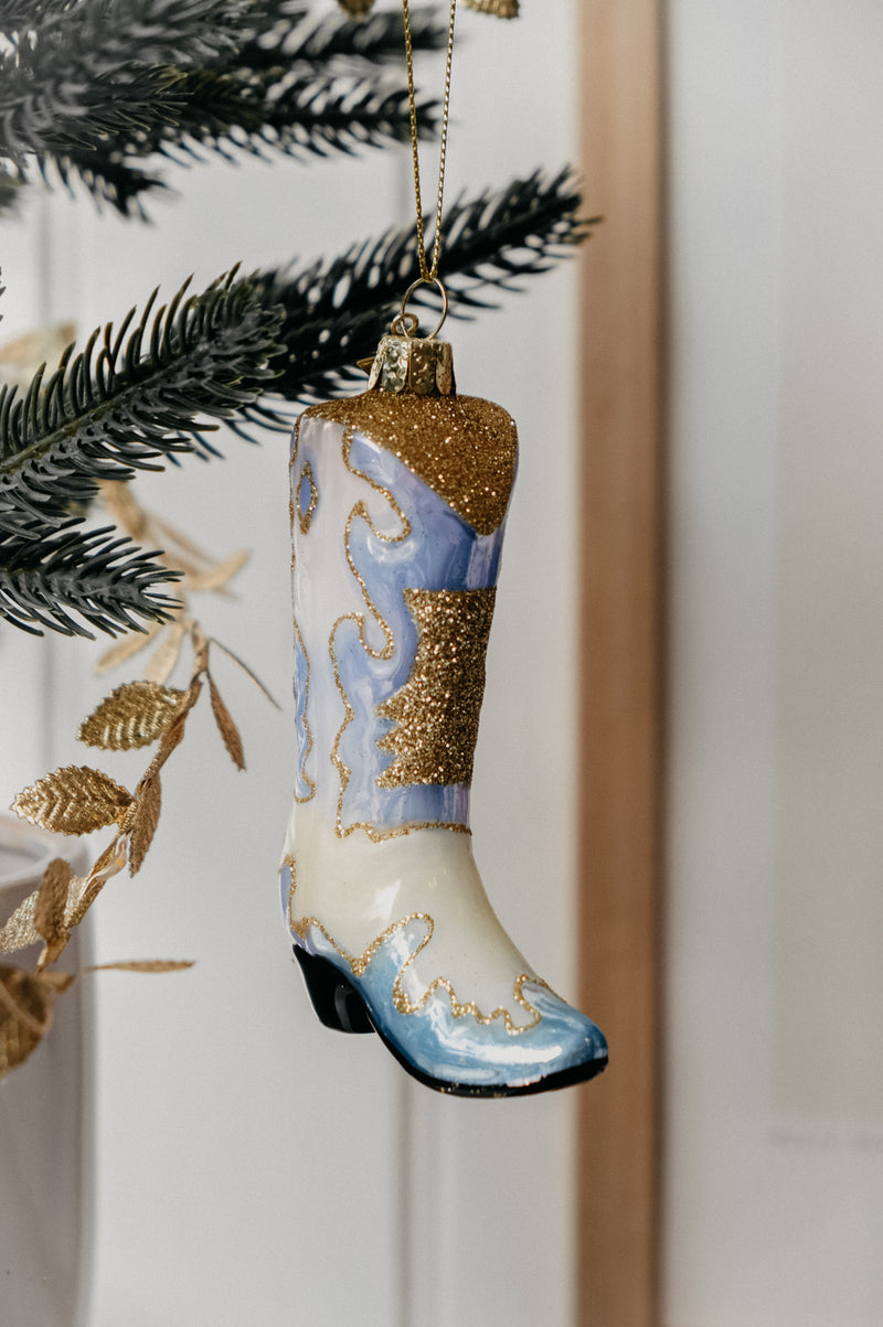 Deonne Pastel Cowboy Boot Glitter Glass Christmas Tree Bauble