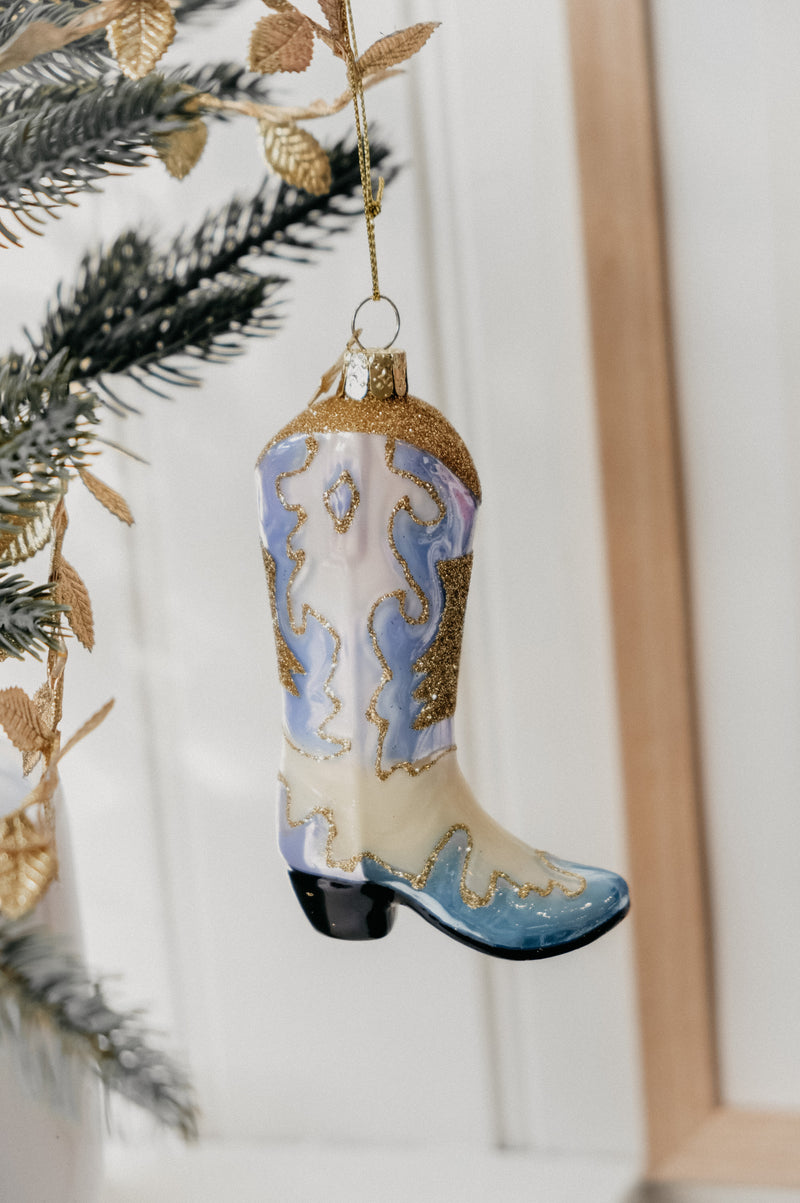 Deonne Pastel Cowboy Boot Glitter Glass Christmas Tree Bauble