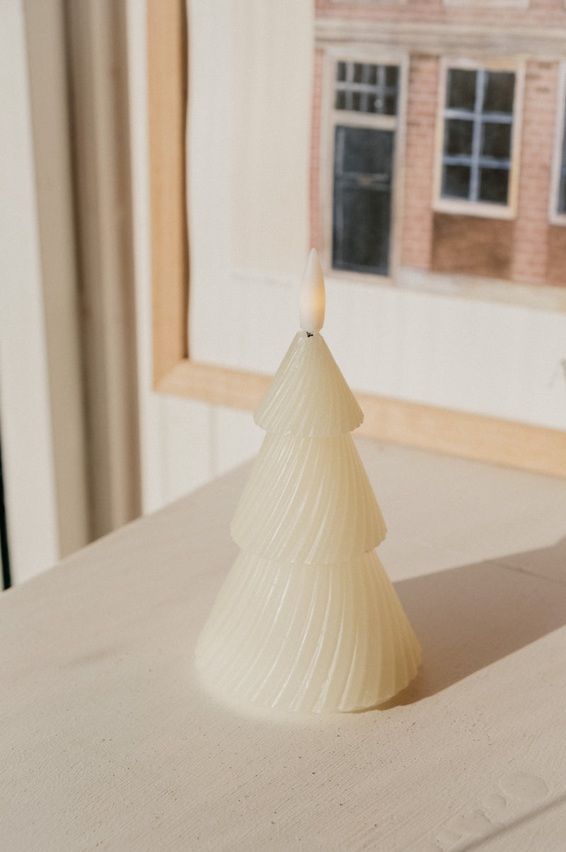 Fay Green / White LED Flicker Tree Candle