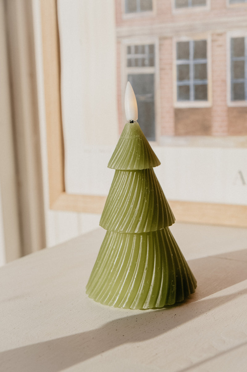 Fay Green / White LED Flicker Tree Candle