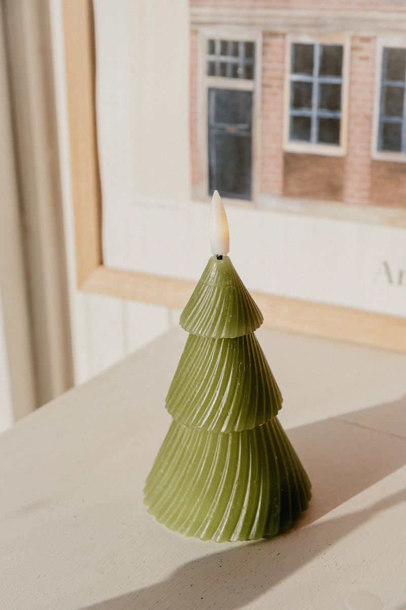Fay Green / White LED Flicker Tree Candle