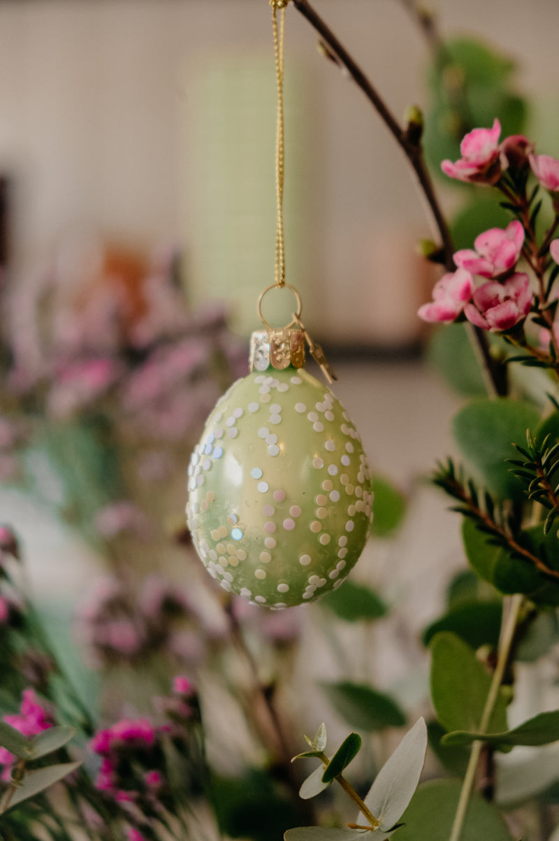 Easter Egg Sage Green Iridescent Glass Decor Ornament