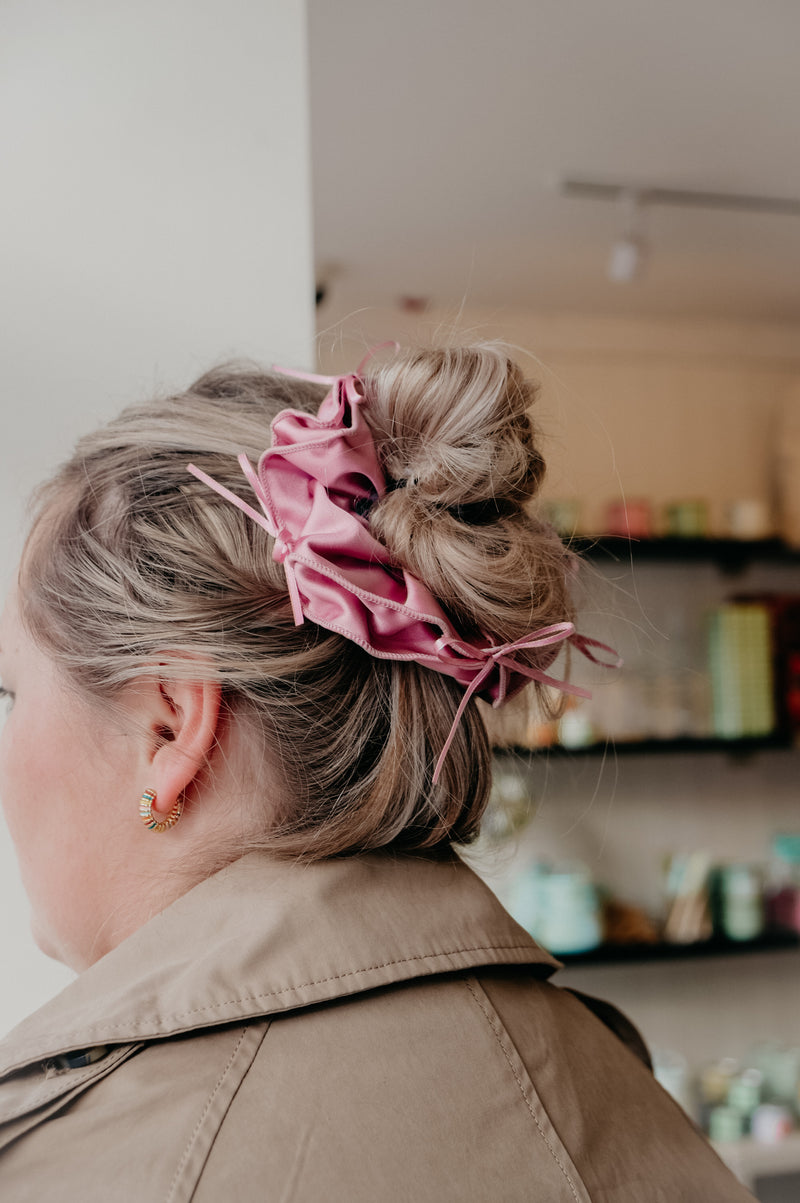 Eliana Rose Pink Bow Silk Hair Scrunchie