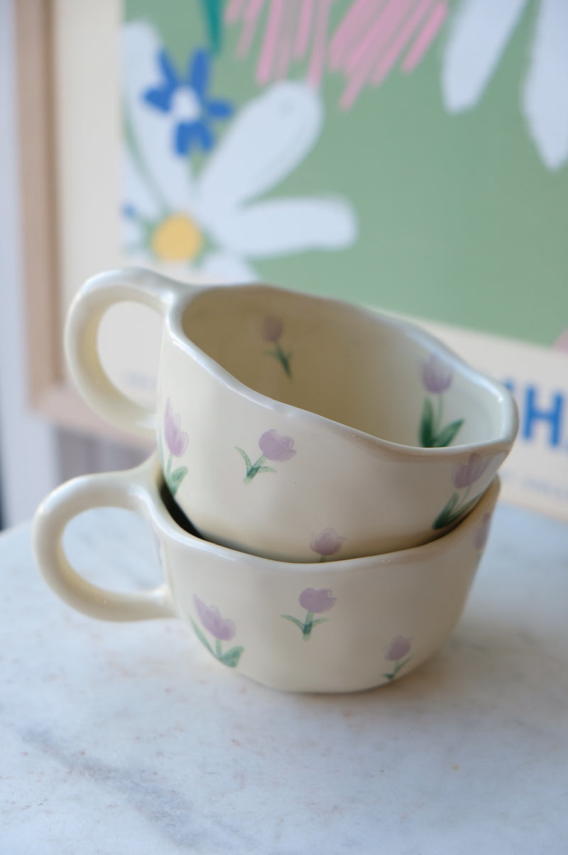 Taylor Irregular Lilac Tulips Handpainted Mug