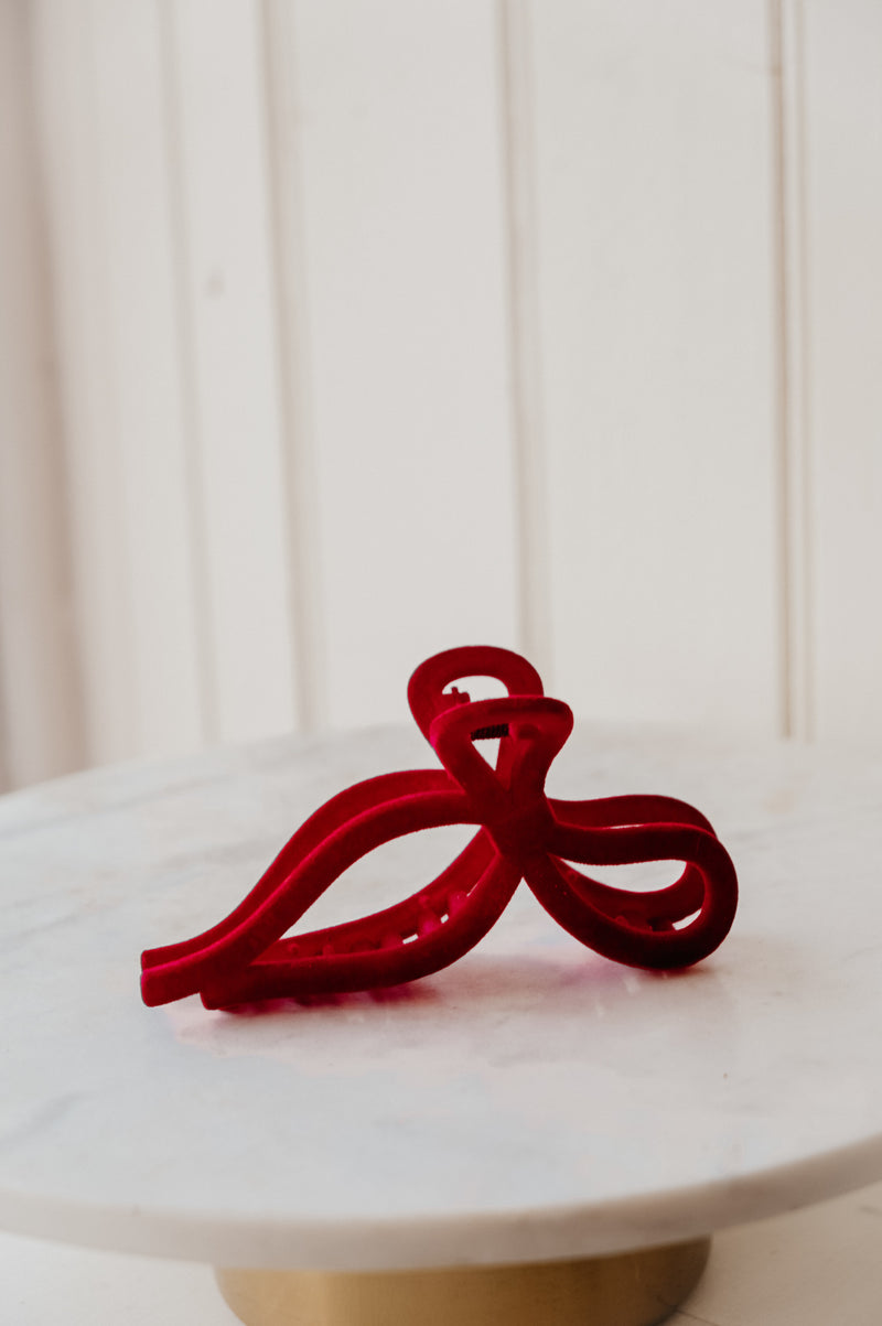 Erin Red Velvet Bow Claw Clip