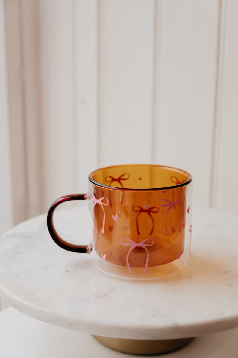 Mustard Double Layered Pink Bow Coffee Mug