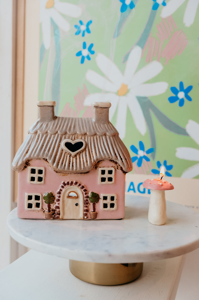 Cottage House Pink Tealight / Incense Burner