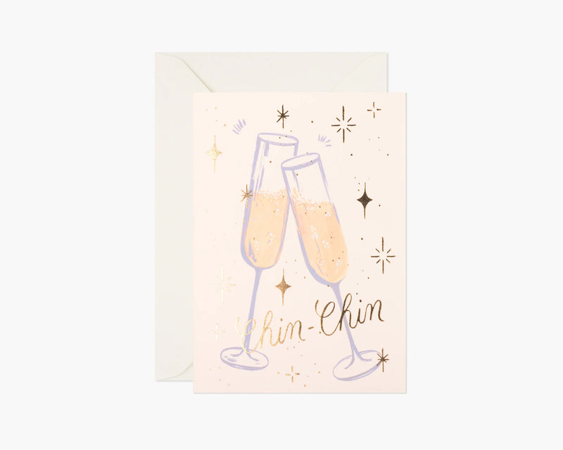 Champagne Glass Chin Chin Celebration Greeting Gift Card