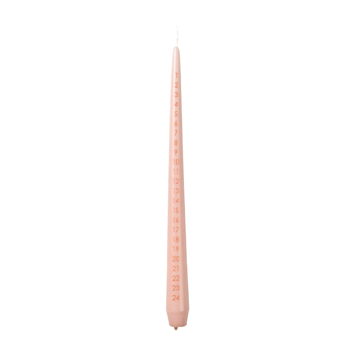 Pink Tapered Christmas Advent Calendar Pillar Candle - comes with a candle holder
