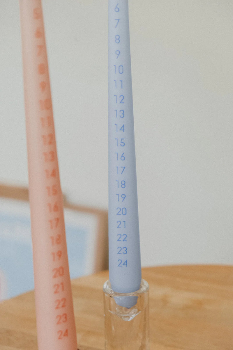 Blue Tapered Christmas Advent Calendar Pillar Candle - comes with a candle holder